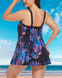 FULLFITALL - Black Tropical Floral Banded One Piece Swimdress
