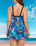 FULLFITALL - Black Tropical Floral Banded One Piece Swimdress