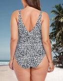 FULLFITALL - White Leopard print Ruched V-neck One Piece Swimsuit