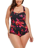 FULLFITALL - Poppies H-Back Sarong Front One Piece Swimsuit
