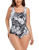 FULLFITALL - Leaves Square Neck One Piece Swimsuit