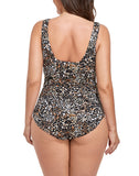 FULLFITALL - Leopard Print Square Neck One Piece Swimsuit