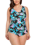 FULLFITALL - Pink Floral Sarong Front One Piece Swimsuit