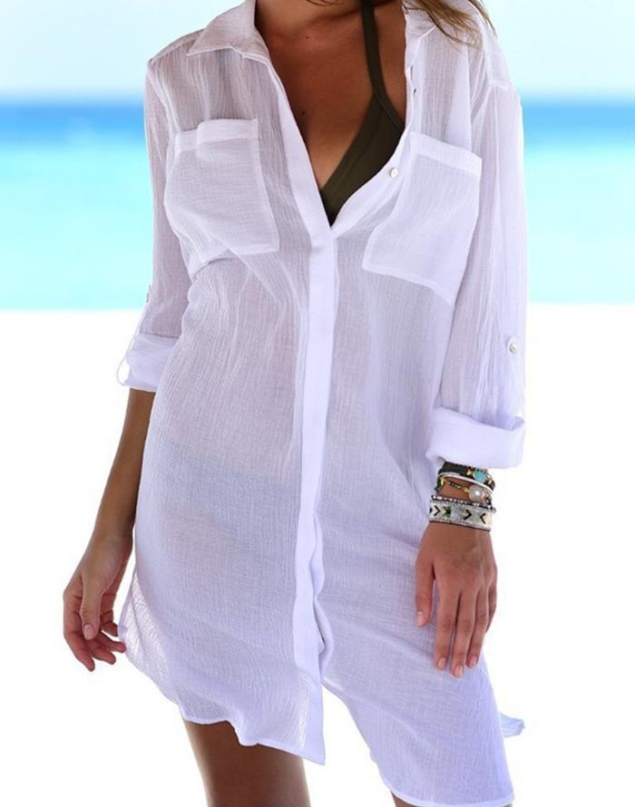 FULLFITALL - White Cardigan Swimsuit Cover Up