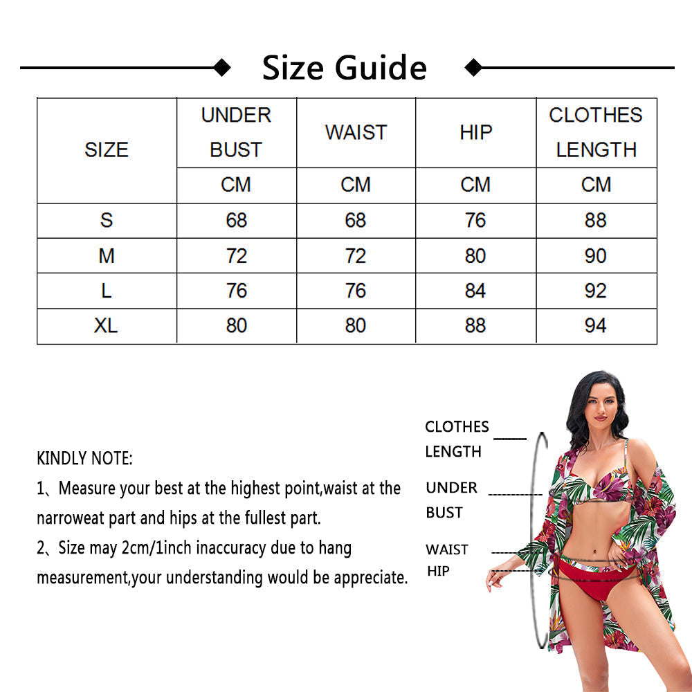 Printed Tie Three-Piece Bikini Set Standard Size Swimsuit